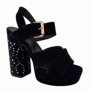 MAJE Velvet Dark Green Platform Sandal - in box